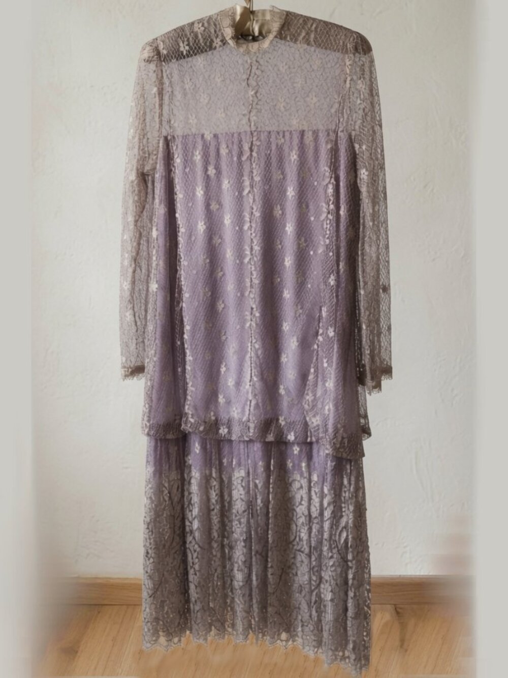 Rina di Montella Designer Mauve Lace Drop-Waist Evening/Garden Party Dress Sz 10